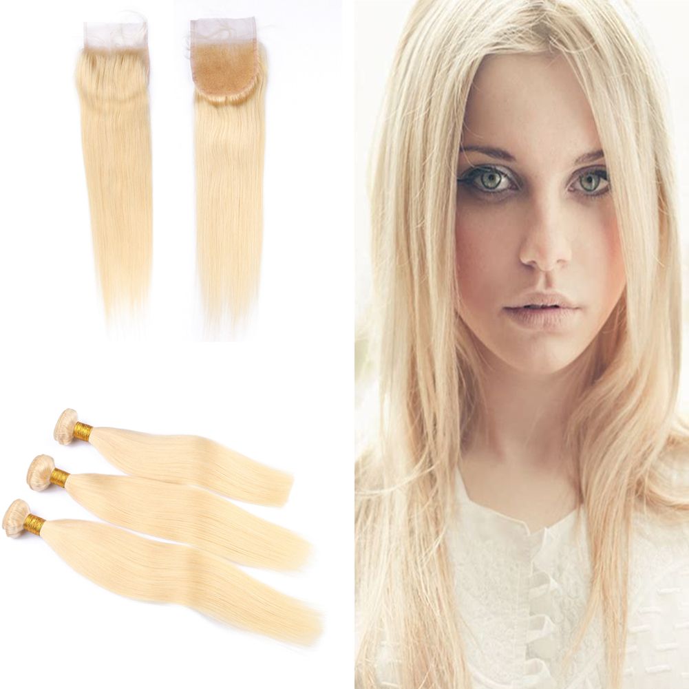 Silky Straight Pure Hair 3bundles With Lace Closure Colored 613