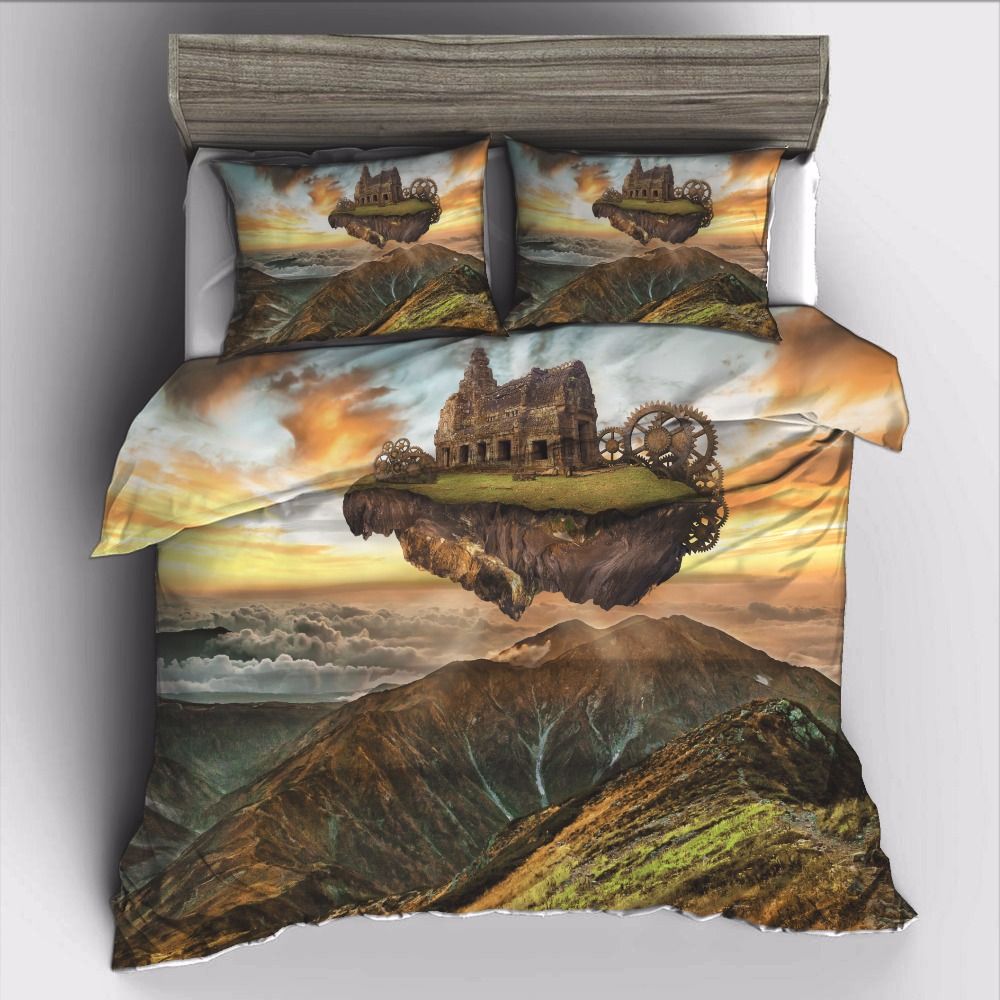 Ahsnme 3d Floating Flying House Bedding Set High Definition Print