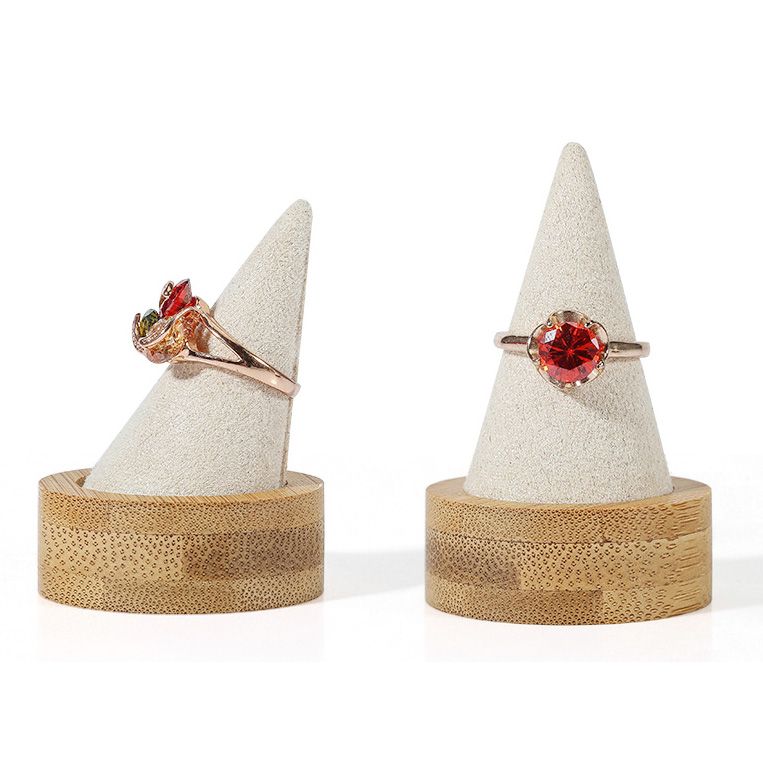Beige Suede Finger Ring Stand Jewelry Display