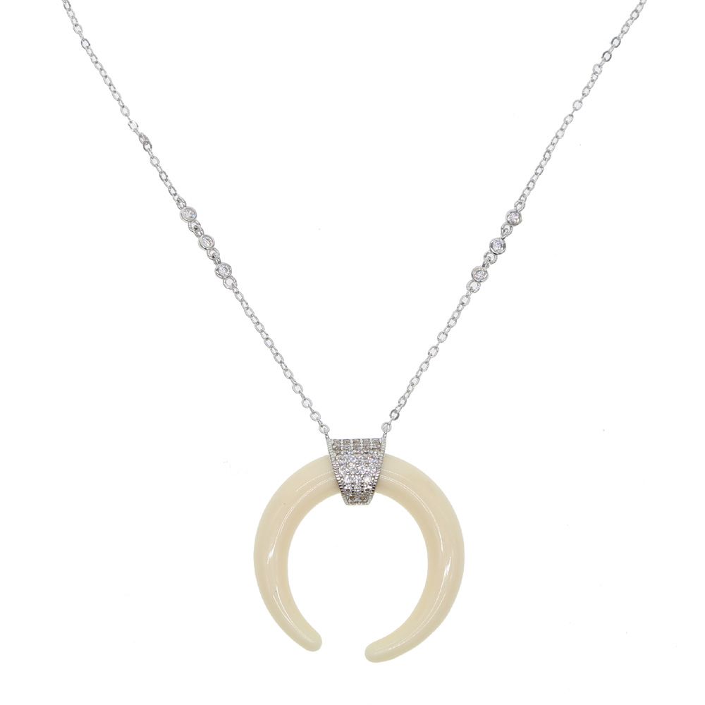 TINY White Bone Double Horn Gold Pendant Charm Necklace Silver Rose Crescent