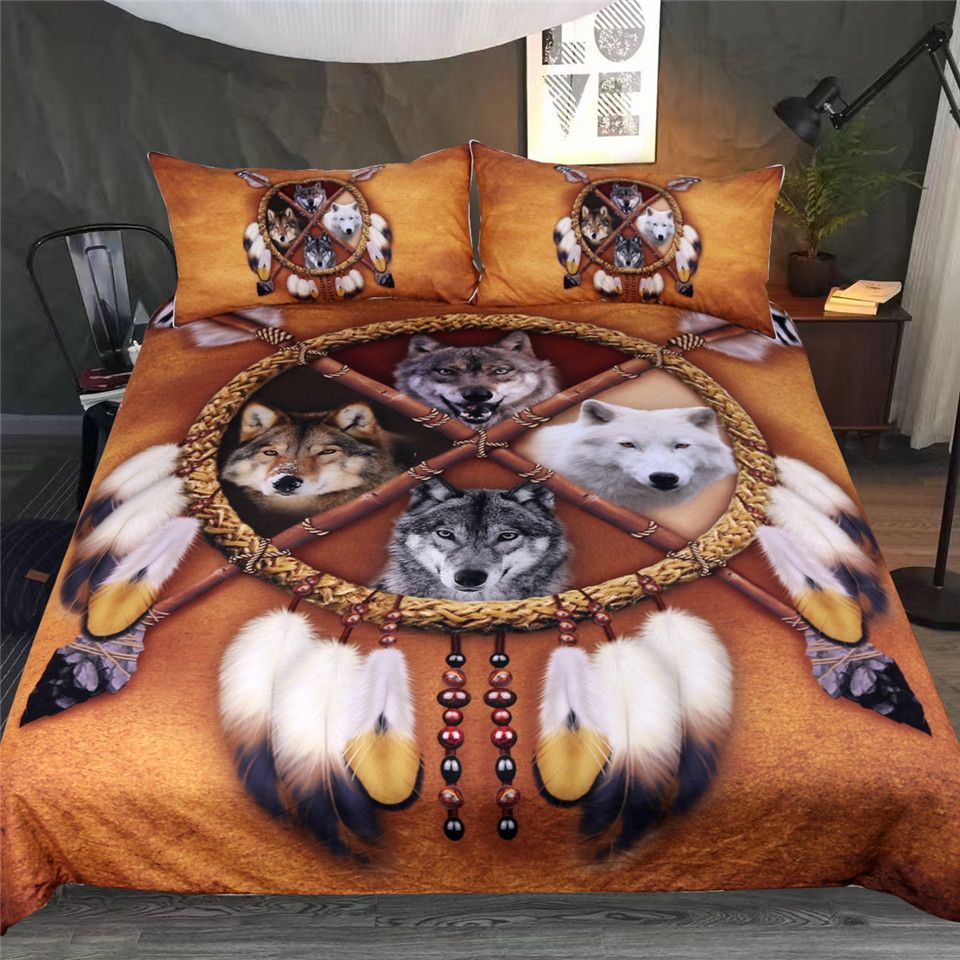 Blessliving Wolves Dreamcatcher Bedding Set Native American Indian
