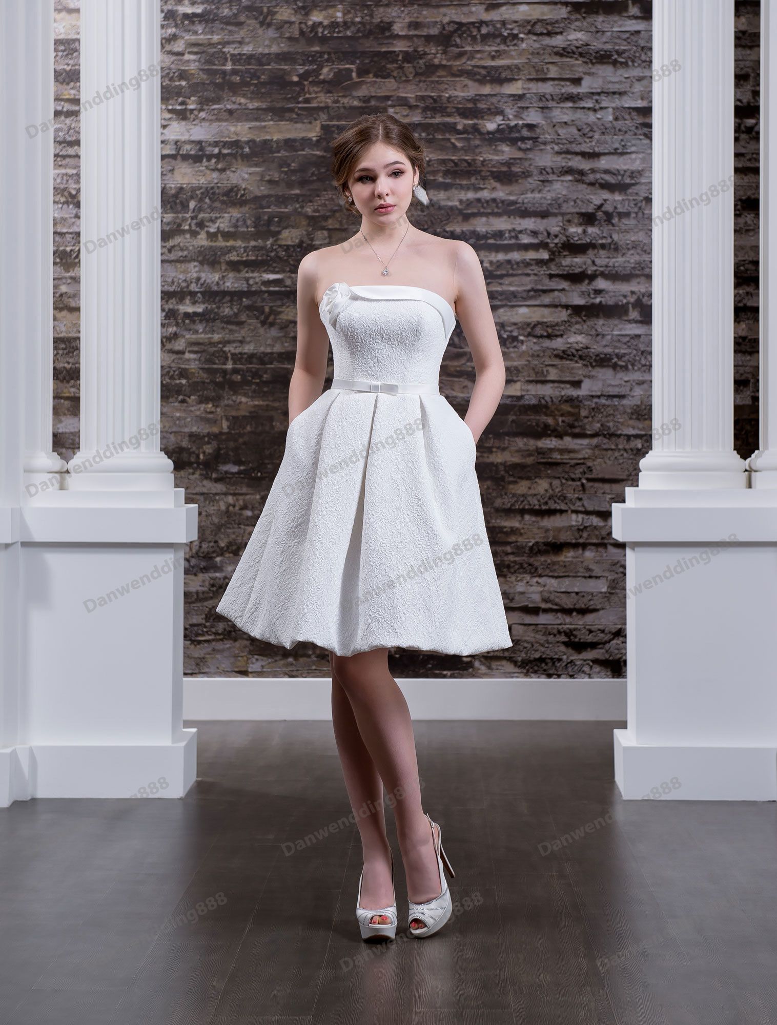 white satin knee length dress