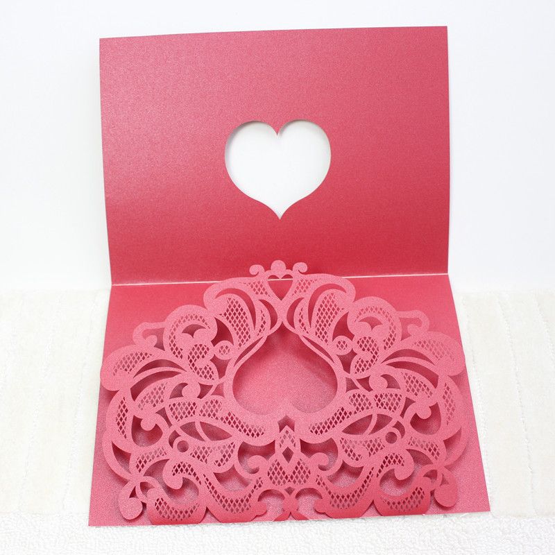 red flora wedding invitations heart shaped laser cutting festival celebration party invitation card multi colors free ship sample wedding invitation wedding invitation cards with photos