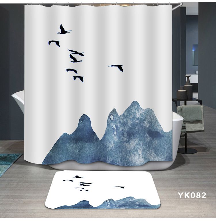 2019 High Grade Ink Wash Painting Shower Curtain Waterproof
