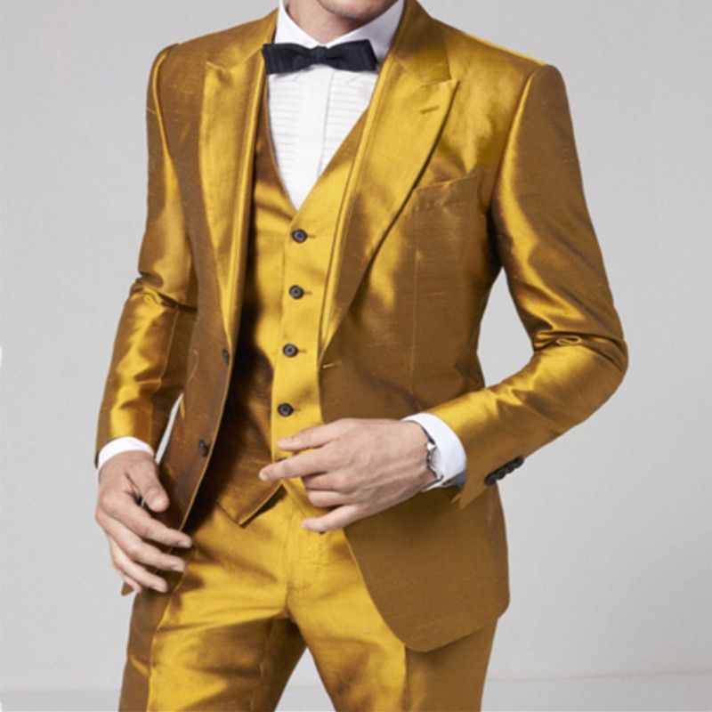 Acquistare Moda Design Gold Mens Suit Formal Skinny Step Step Blazer Shiny  Personalizzato 3 Pezzi Giacca Pantaloni Gilet Economico | Consegna Veloce E  Qualità | DHgate Italy