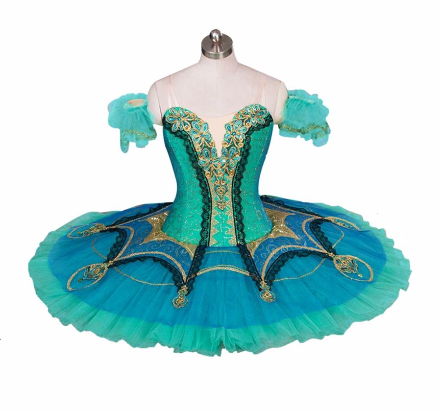 Adult Ballet Pancake Platter Tutu Skirt Dance Dress Green Golden Ballet Costume