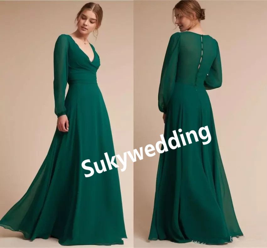 green bridesmaid dresses long sleeve