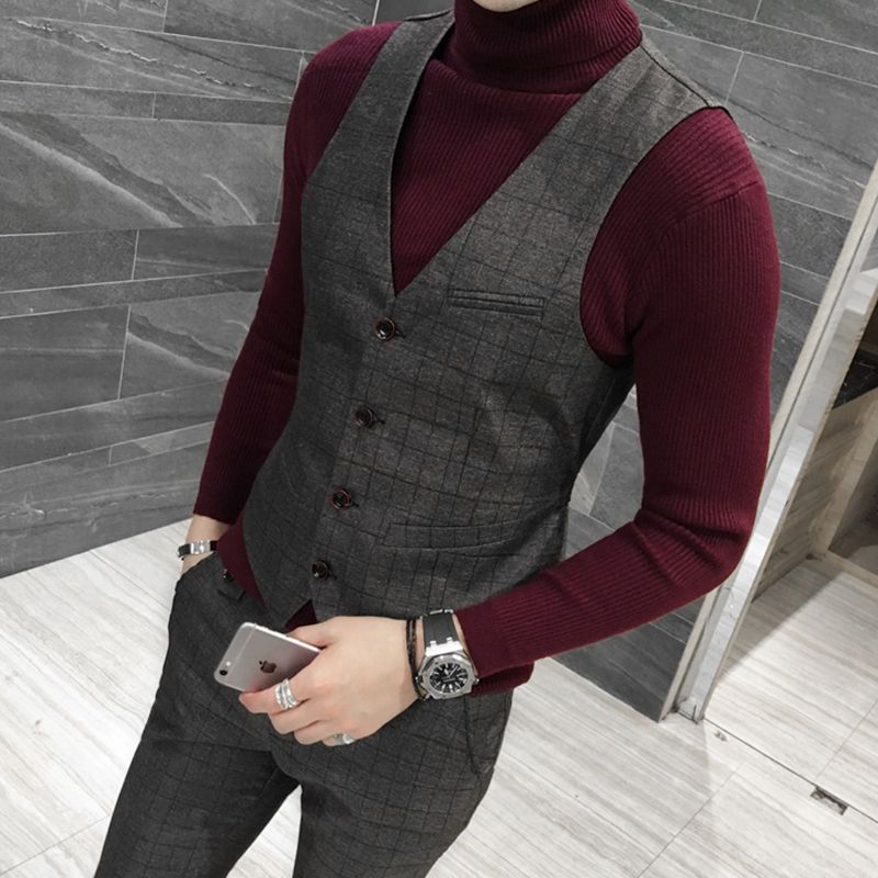 Compra Chaleco De Calidad Superior De Los Hombres Del Otoño Del Desgaste  Del Chaleco Del Desgaste Formal Del Negocio De Los Nuevos Hombres Más  Tamaño Chaleco A Cuadros Escocés Del Chaleco Del