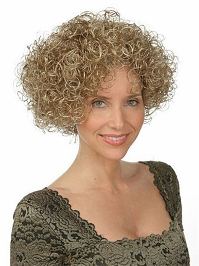 Short Blonde Tight Curly Hair Wig With Bang Heat Resistant Fiber