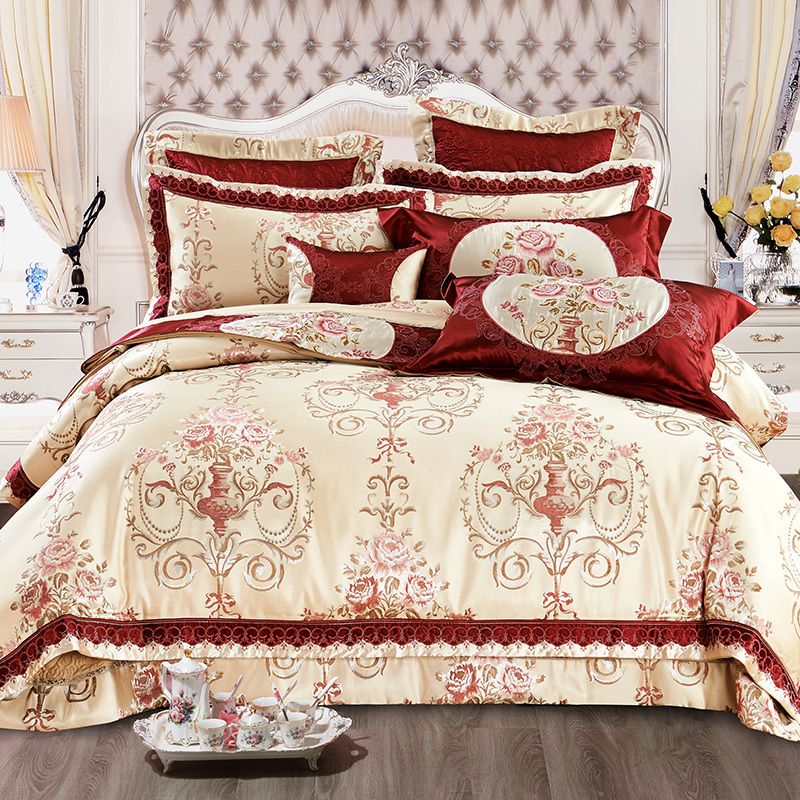 Oriental Wedding Luxury Stain Jacquard Duvet Cover Cotton Bed