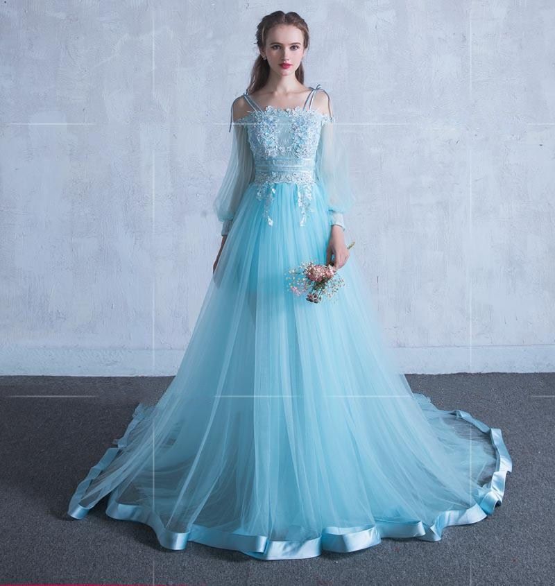 light blue long sleeve gown