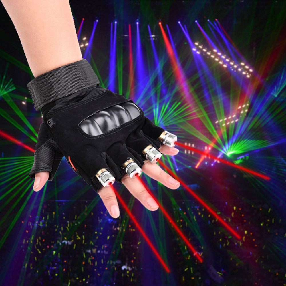 Freie Verschiffen-Grün-rote Laser-Handschuhe mit 4pcs 532nm 80mW Laser, LED-Stadiums-Handschuh-leuchtende Handschuhe für DJ-Verein tanzen Partei-Showdekoration