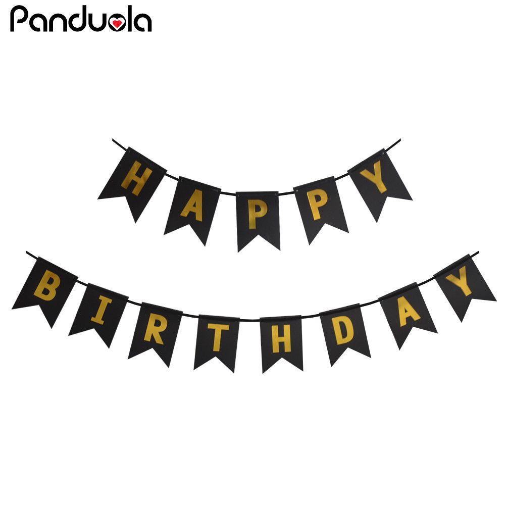 Panduola Glitter Happy Birthday Bunting Banner Gold Letters