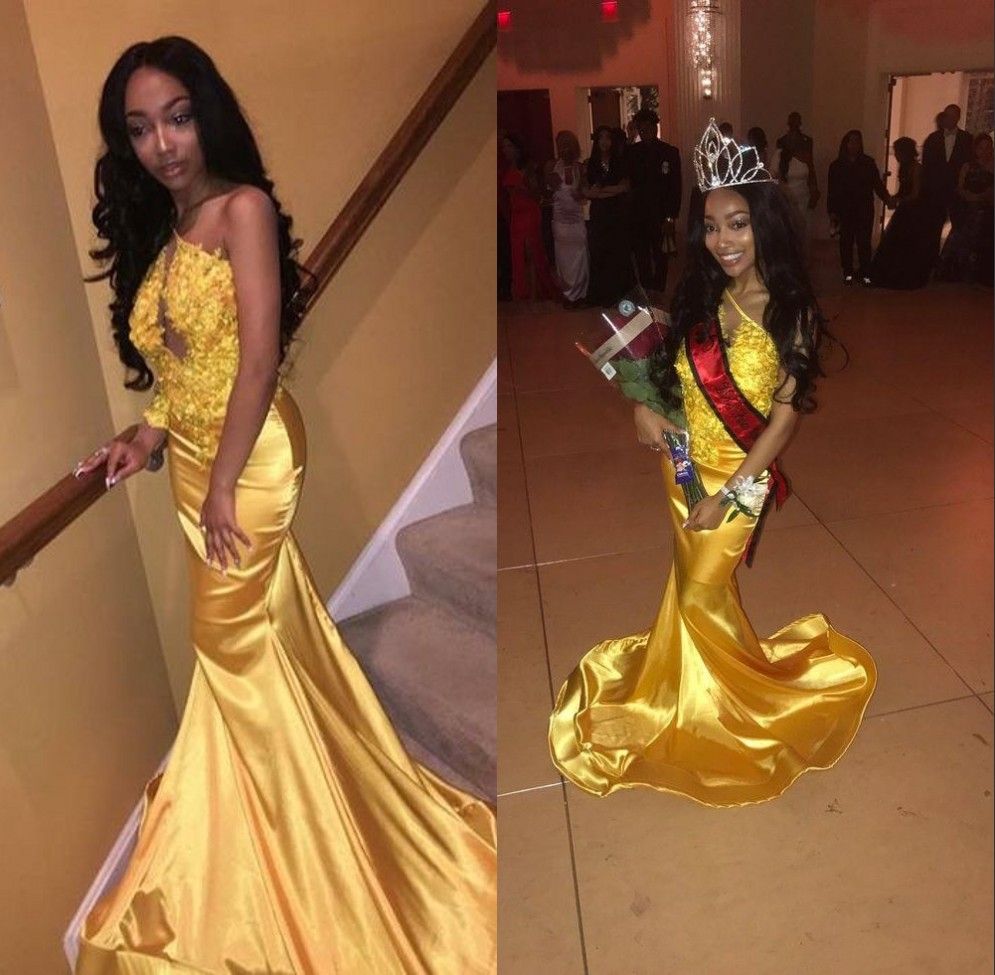 2018 Sexy Mermaid Yellow Prom Dresses Formal Evening Gowns One