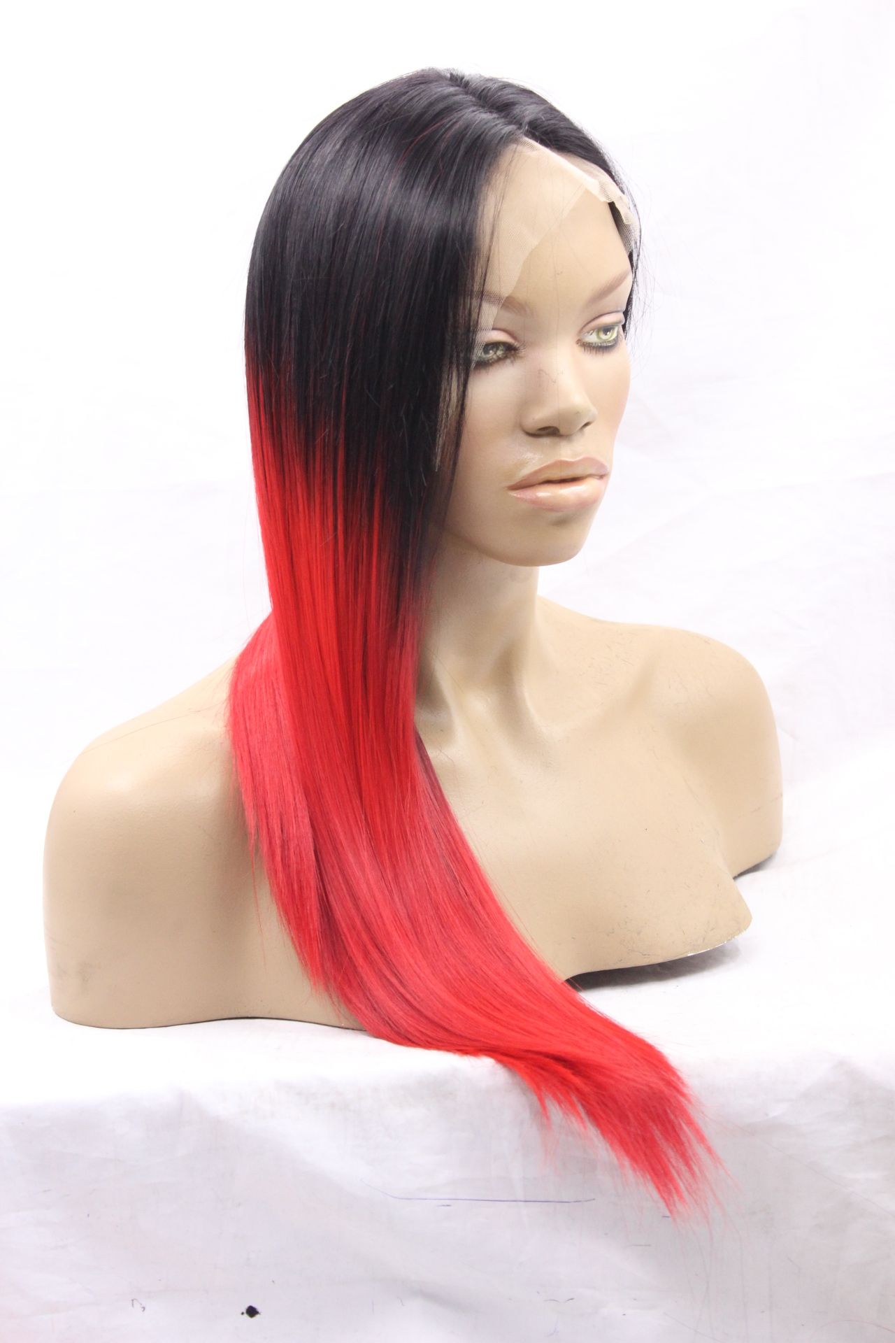 Black Red Ombre Hair Long Straight Heat Resistant Fiber Synthetic