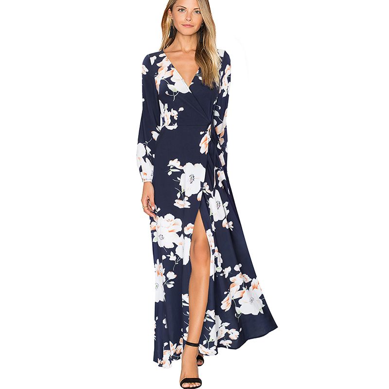 white floral maxi dress long sleeve