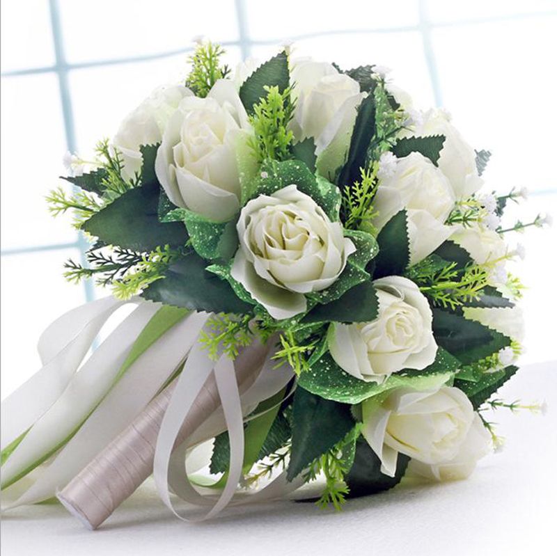 Acquista Bouquet Da Sposa Fatto A Mano Da Sposa Nuovo Matrimonio Bouquet Da Sposa Bianco Verde Artificiale Rosa Fiori Mano Che Tiene Fiore Decorazioni La Casa A 29 59 Dal Bananain Dhgate Com