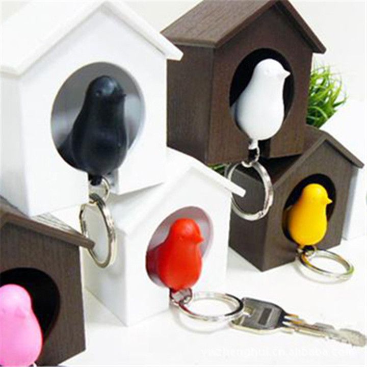 Qualy Duo Whistle Sparrows Bird Key Ring Keychain Holder Wedding Gift