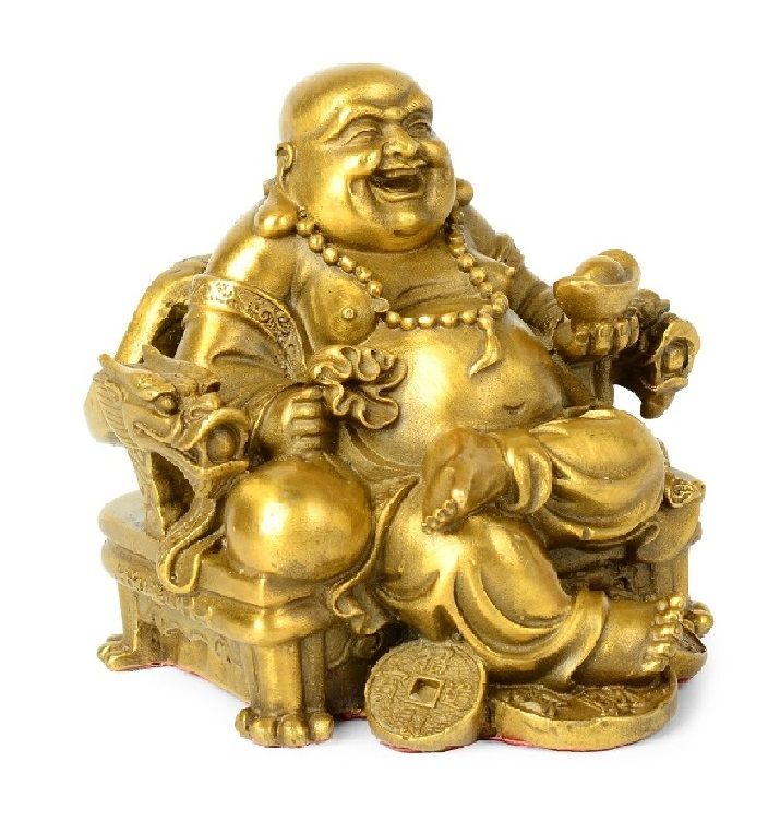 Fengshui Buddha Statue for Lucky /& Happiness God of Wealth,Laughing Buddha on Emperor`s Dragon Chair,Brass Buddhist Statues and Sculptures Home Decor Congratulatory Gifts Medium