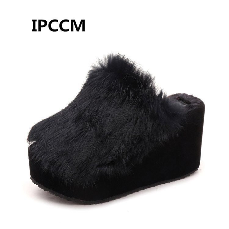 wedge fur slippers