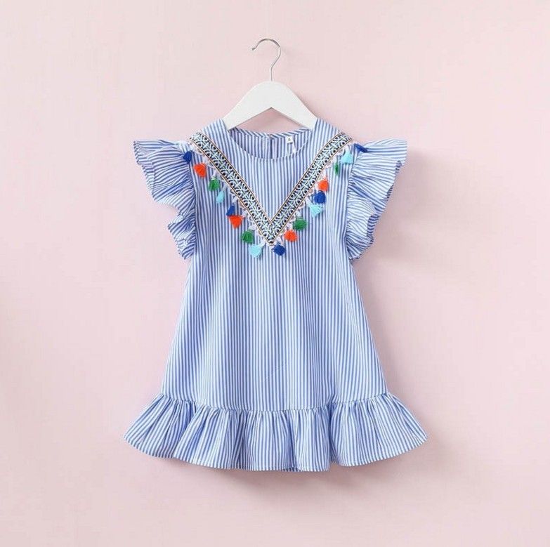 2020 Baby Girl Clothes New Baby Girls Striped Tassel Dress Summer