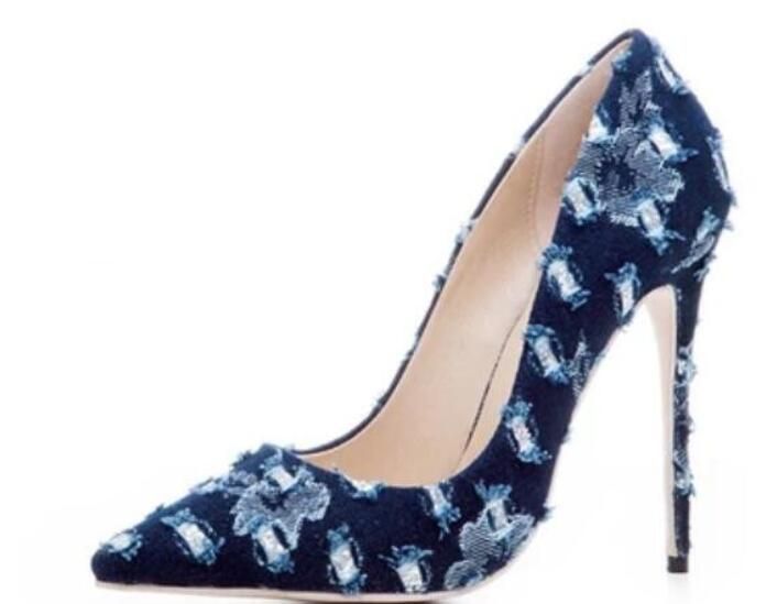 denim heels pumps