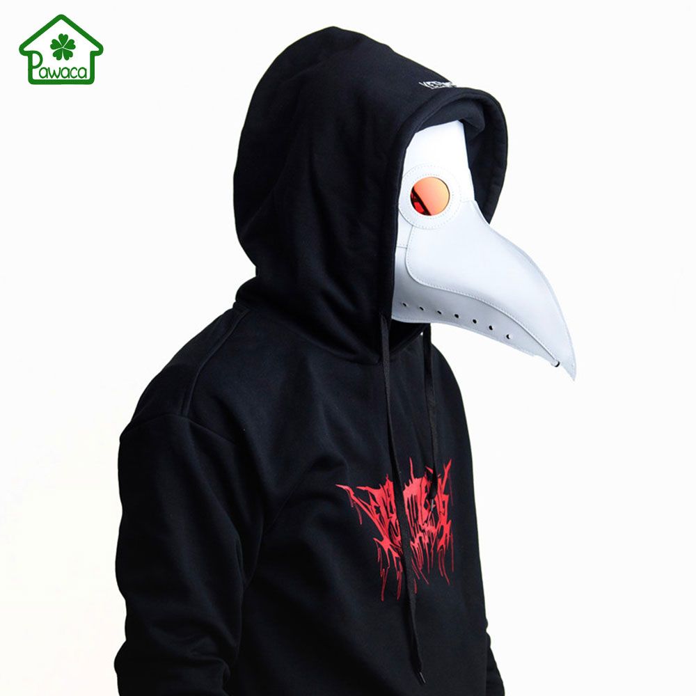 Black Plague Doctor Mask Birds Long Nose Beak Faux Leather Steampunk Halloween U