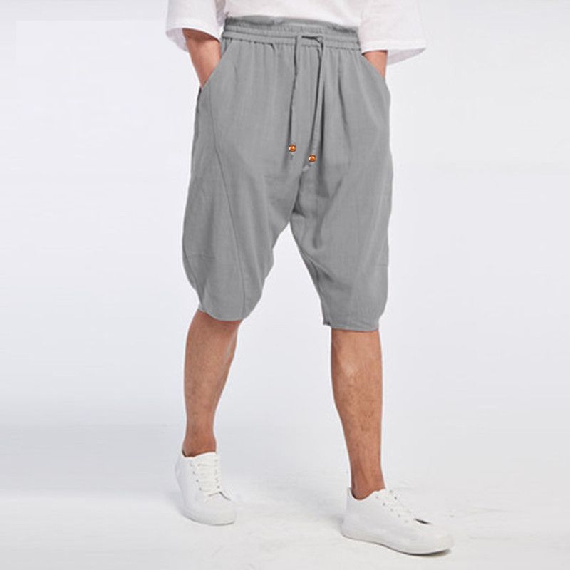 men's breathable cotton linen drawstring casual shorts