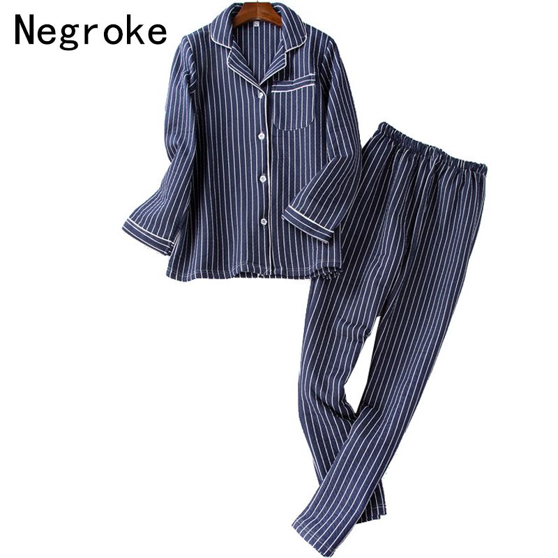 Litherday Pyjama Homme Hiver Coton Ensemble de Pyjamas Vêtements de Nuit Col Rond à Manche Longue Rayé Haut Deux Pièces Chauds Loungewear Doux/&Confortable