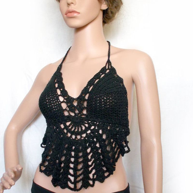 black crochet bikini top