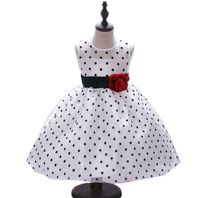 Nueva llegada princesa vestido de niña de verano clásico blanco negro lunares niños bailando vestidos para Nueva llegada princesa vestido de niña de verano clásico blanco negro lunares niños bailando vestidos para