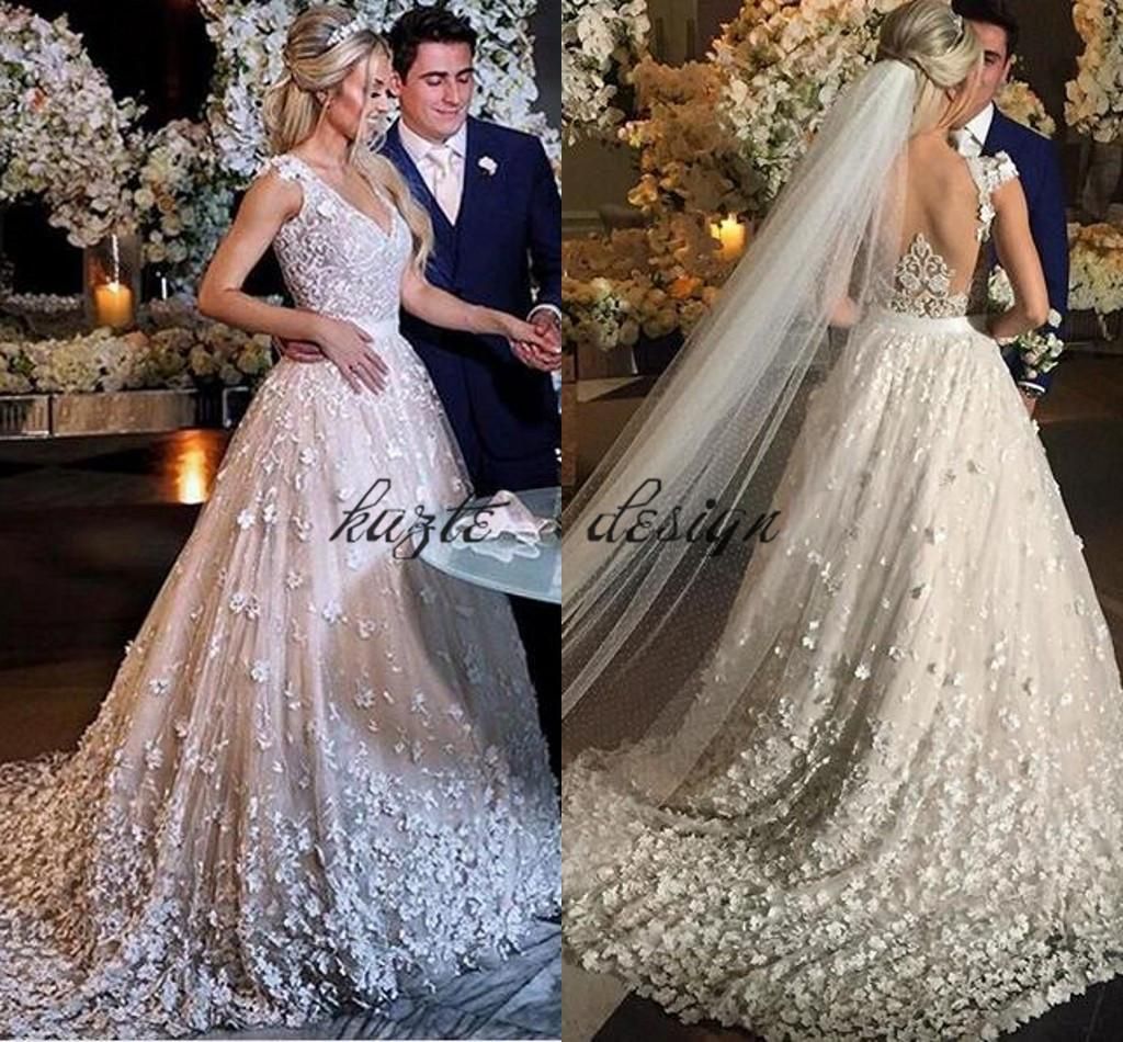 Discount 2018 Luxury Church Wedding Dresses 3d Lace Floral Fully
