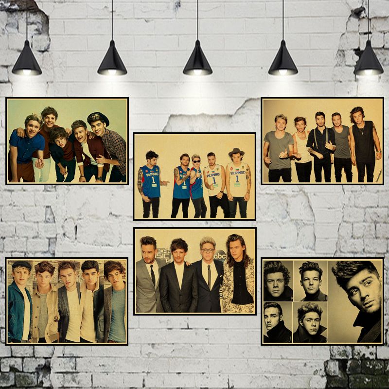 One Direction Wall Sticker Vintage Poster Girls Bedroom Home Decoration Pictures Retro Kraft Paper Wall Art Wallpaper Decals Wall Stickers Decals
