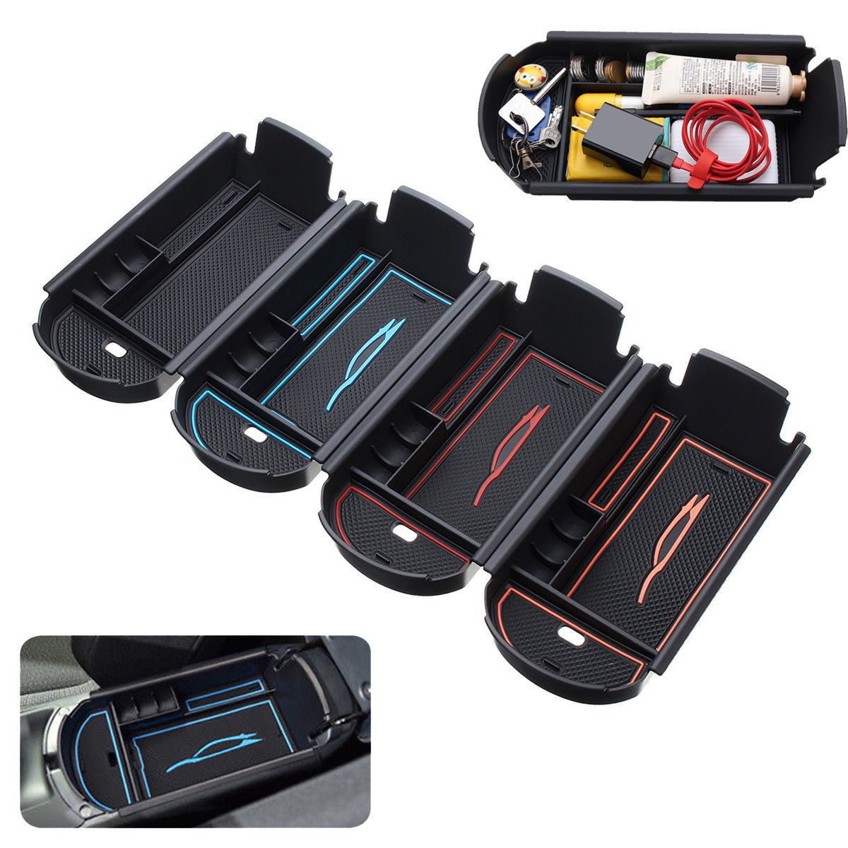 Blue Armrest Storage Box Change Holder CDEFG Car Center Console Organizer Tray Glove Box Organizer for 2019 2020 R-A-V-4