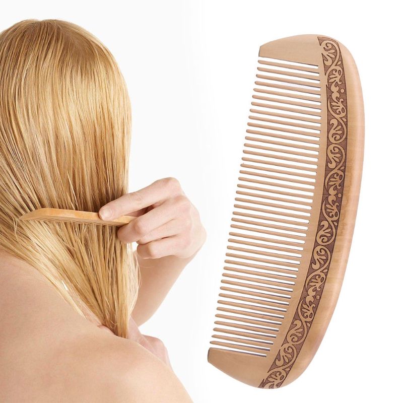 Fashion Natural Wide Tooth Peach Wood Comb Healthy No Static