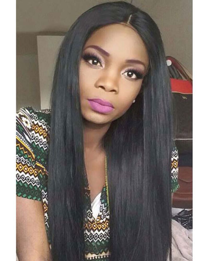 Z F Charming Women Nature Hair Black Straight Long Wigs Middle
