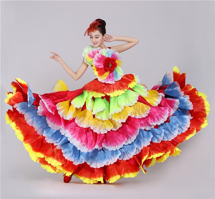 Women/'s Maxi Modern Dance Dress Flamenco Petal Flower Skirt Ballroom Performance