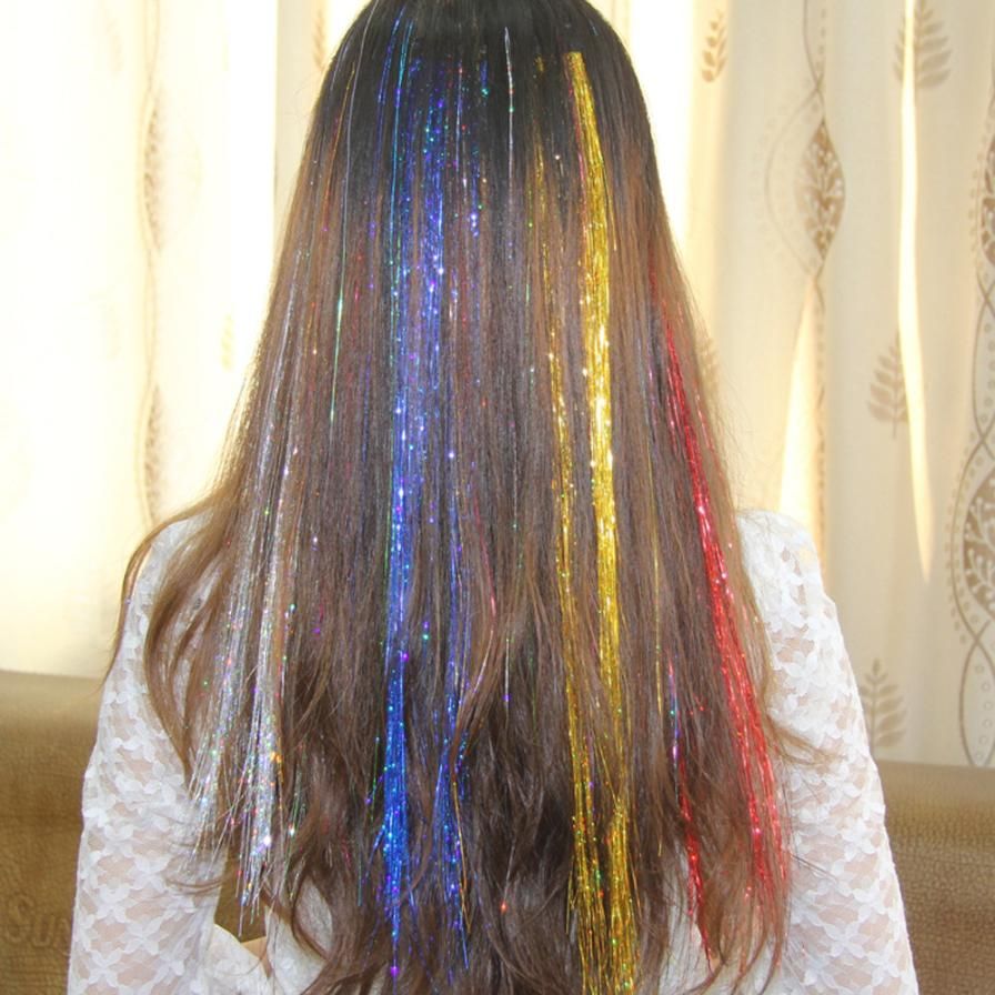 Grosshandel Flare Gold Silber Sparkel Haar Lametta 10 Paket Pro Los Bling Rainbow Silk Hair Tinsel Synthetische Haarverlangerung Von Xiprincess 15 08