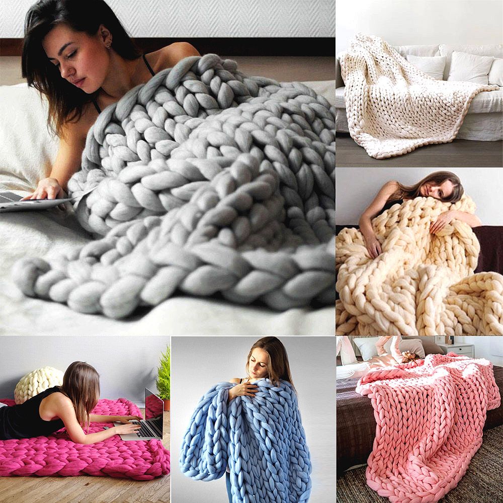 Adult Merino Wool Chunky Giant Large Big Knit Blanket Soft Warm Yarn Knitted Crochet Handmade Bed Home Throw Blanket 200 Domain Blankets White Fuzzy Blanket From Roberte