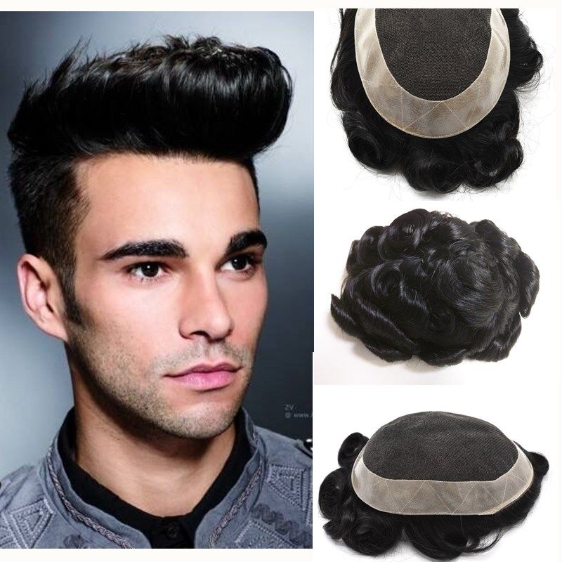 2019 Human Hair Toupee French Lace With Poly Around Mens Toupee