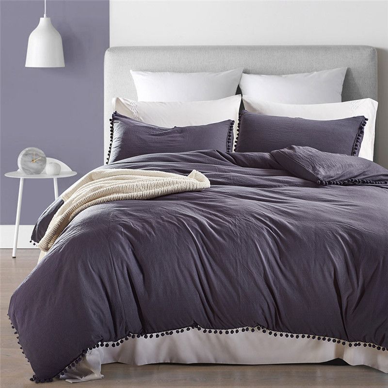 Dark Grey Washed Solid Color Bedding Set Duvet Cover Set