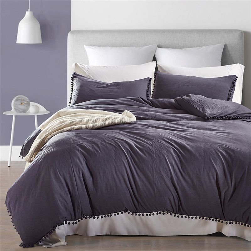 Dark Grey Washed Solid Color Bedding Set Duvet Cover Set