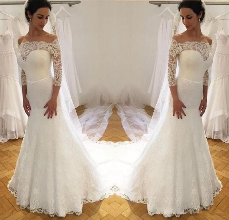 white off the shoulder mermaid wedding dress