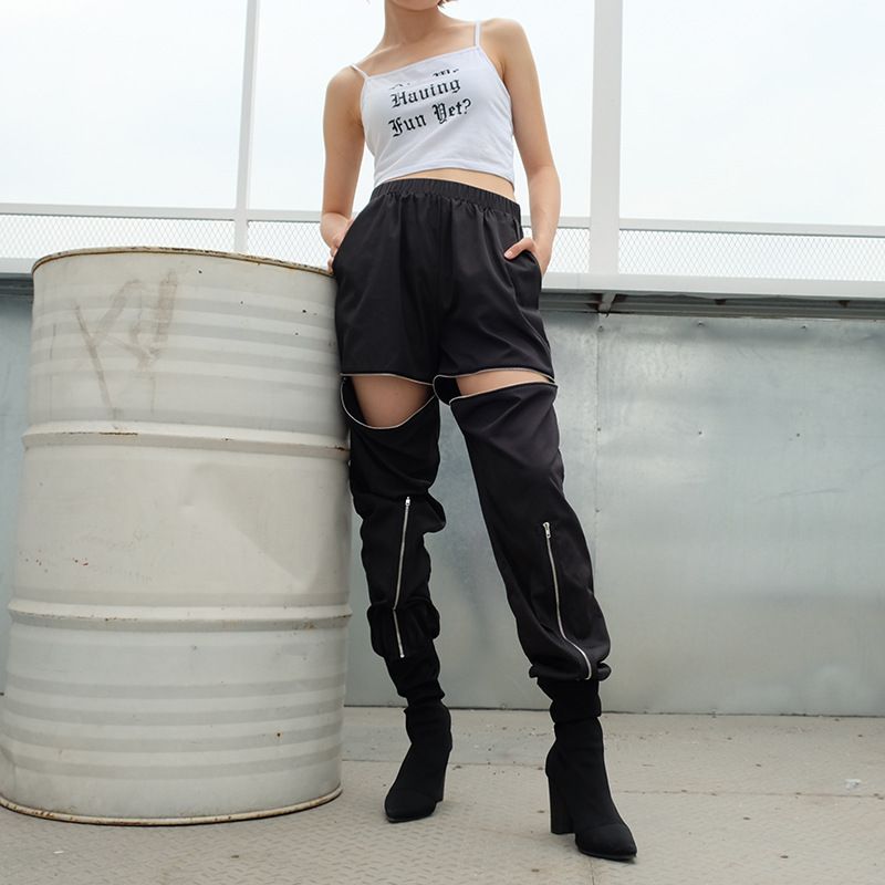 patchwork detachable high waist jeans