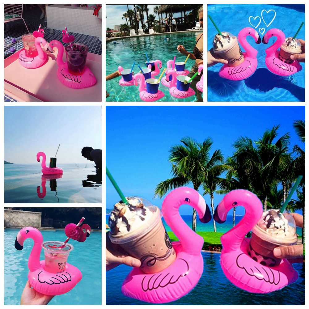 12-Pack Inflatable Flamingo Drink Holders - PVC Pool Cup Floats For Summer Parties, Beach & Pool Decor