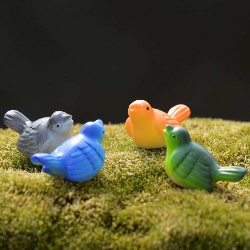 Colorido pájaros artificiales de hadas miniaturas de jardín musgo terrarios artesanía de resina para diy decoración del hogar accesorios 4 colores DHL envío gratis
