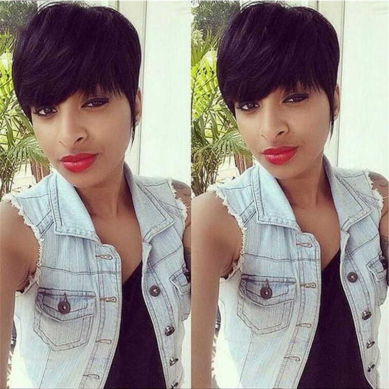 New Arrival Rihanna Hairstyle Human Hair Wigs Straight Short Pixie