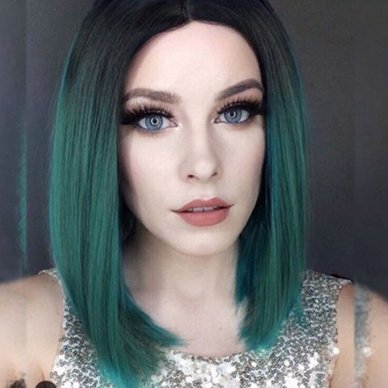 Cosplay Wigs Synthetic Ombre Green Bob Hair Short Straight Wig for Women high-temperature resistance fibre Cosplay Wigs Synthetic Ombre Green Bob Hair Short Straight Wig for Women high-temperature resistance fibre