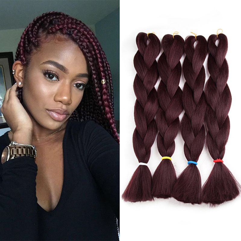 80g 24 Inch Jumbo Braiding Hair Kanekalon Synthetic Braids Hair Extensions From Japenese High Temperature Fiber Twist Braid #99J Dark Red 80g 24 Inch Jumbo Braiding Hair Kanekalon Synthetic Braids Hair Extensions From Japenese High Temperature Fiber Twist Braid #99J Dark Red