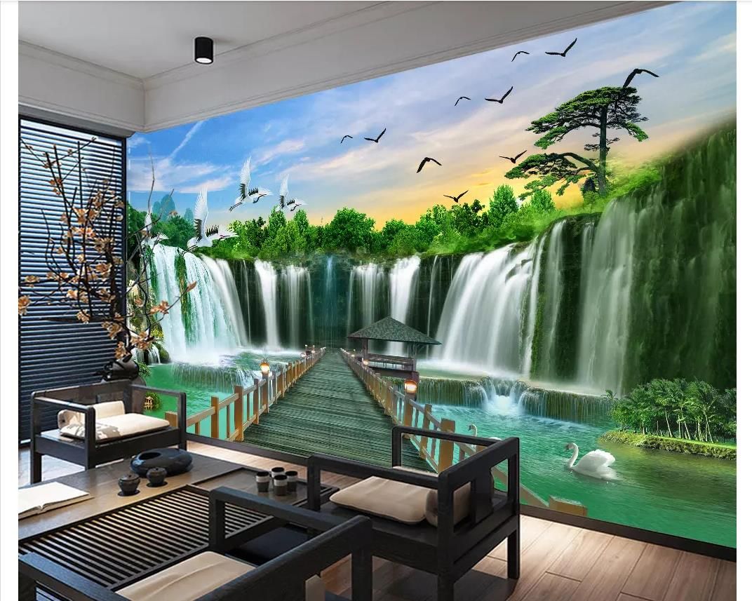 Custom 3d wall murals wallpaper 3d photo wallpaper murals Waterfall Feng  Shui landscape water and wealth